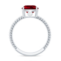 Certified 2 Carat Lab Grown Ruby Cushion Cut Engagement Ring with Surprise Diamond