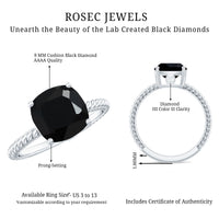 2.8 Carat Cushion Cut Lab Grown Black Diamond Engagement Ring with Surprise White Diamond