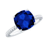 2.7 Carat Cushion Cut Lab Created Blue Sapphire Solitaire Engagement Ring