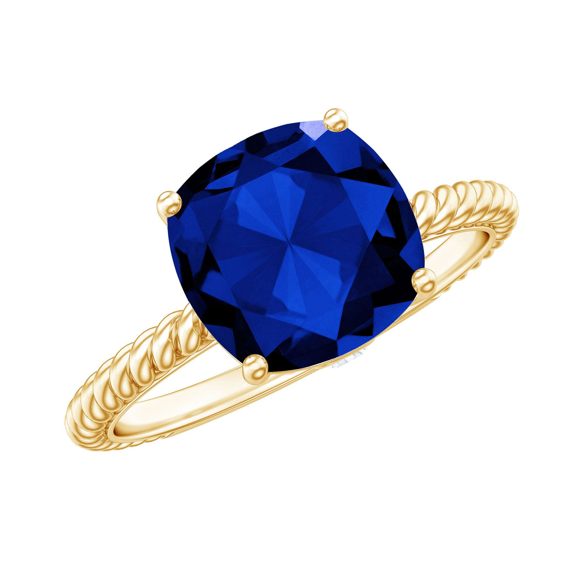 2.7 Carat Cushion Cut Lab Created Blue Sapphire Solitaire Engagement Ring
