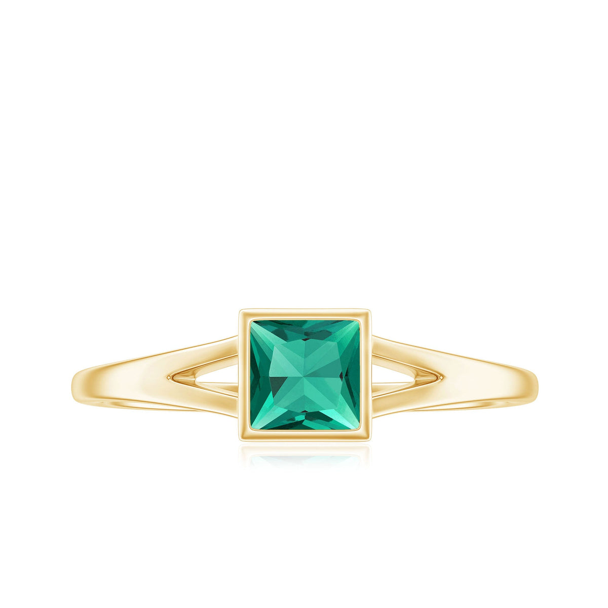 5mm Princess Cut Lab Grown Emerald Solitaire Ring with Split Shank