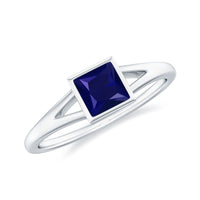 Princess Cut 4MM Blue Sapphire Solitaire Promise Ring in Split Shank