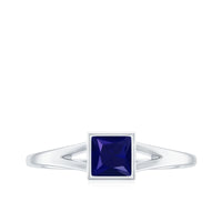 Princess Cut 4MM Blue Sapphire Solitaire Promise Ring in Split Shank