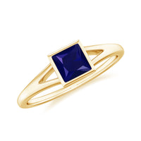 Princess Cut 4MM Blue Sapphire Solitaire Promise Ring in Split Shank