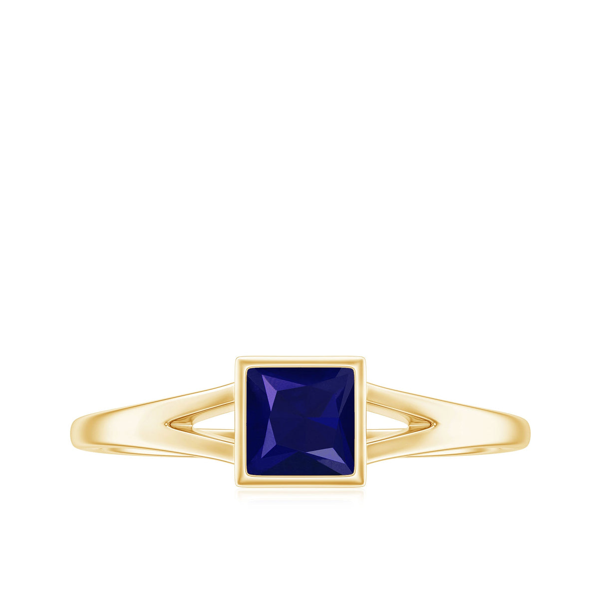 Princess Cut 4MM Blue Sapphire Solitaire Promise Ring in Split Shank