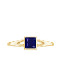 Princess Cut 4MM Blue Sapphire Solitaire Promise Ring in Split Shank