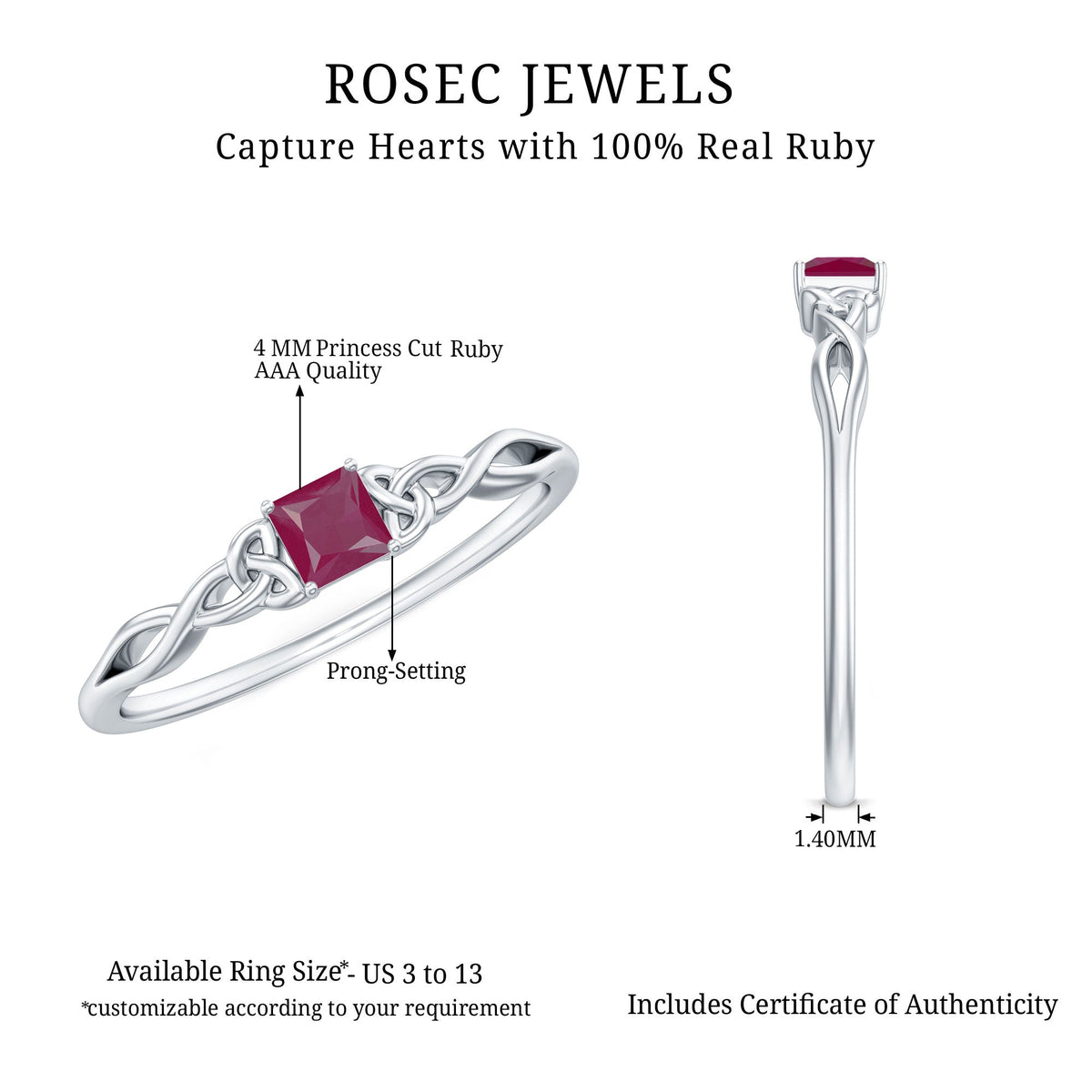 Natural Princess Cut Ruby Irish Promise Ping
