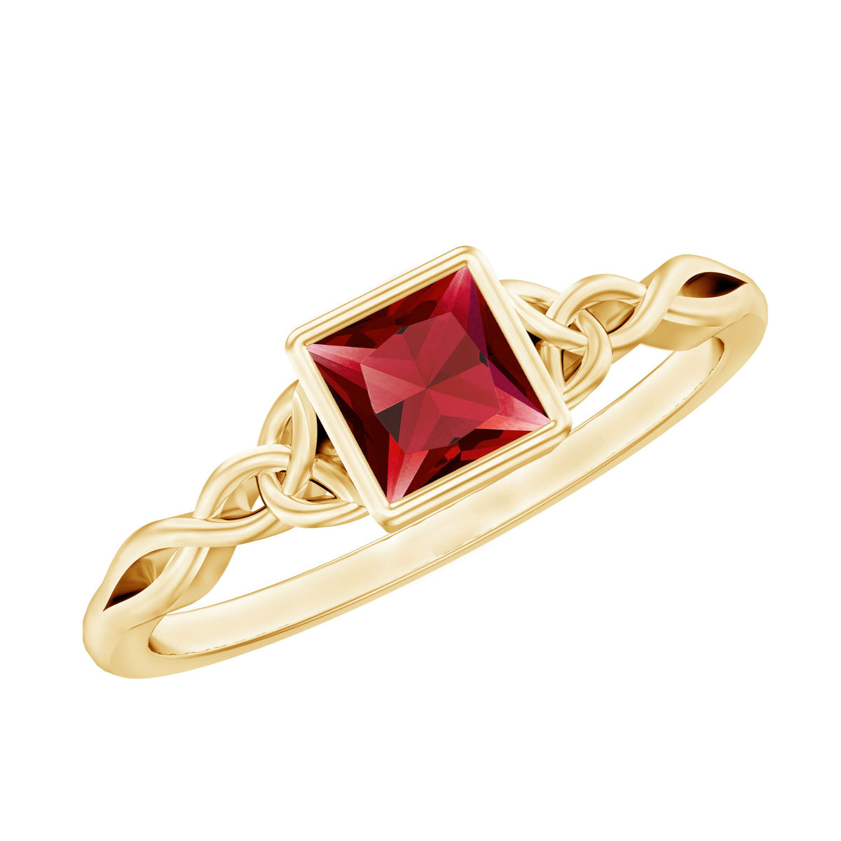 Certified 1.5 Carat Lab Grown Ruby Princess Cut Promise Ring with Celtic Knot