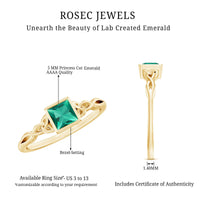 Certified Princess Cut Lab Grown Emerald Celtic Promise Ring