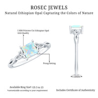 Genuine Princess Cut Ethiopian Opal Promise Ring with Celtic Knot