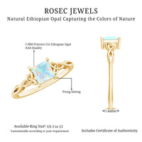 Genuine Princess Cut Ethiopian Opal Promise Ring with Celtic Knot