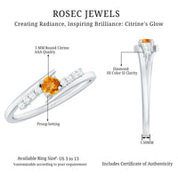 Natural Citrine Promise Ring with Diamond Bypass Shank
