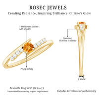 Natural Citrine Promise Ring with Diamond Bypass Shank