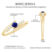 Certified 0.6 Ct Lab Grown Blue Sapphire Promise Ring with Diamond
