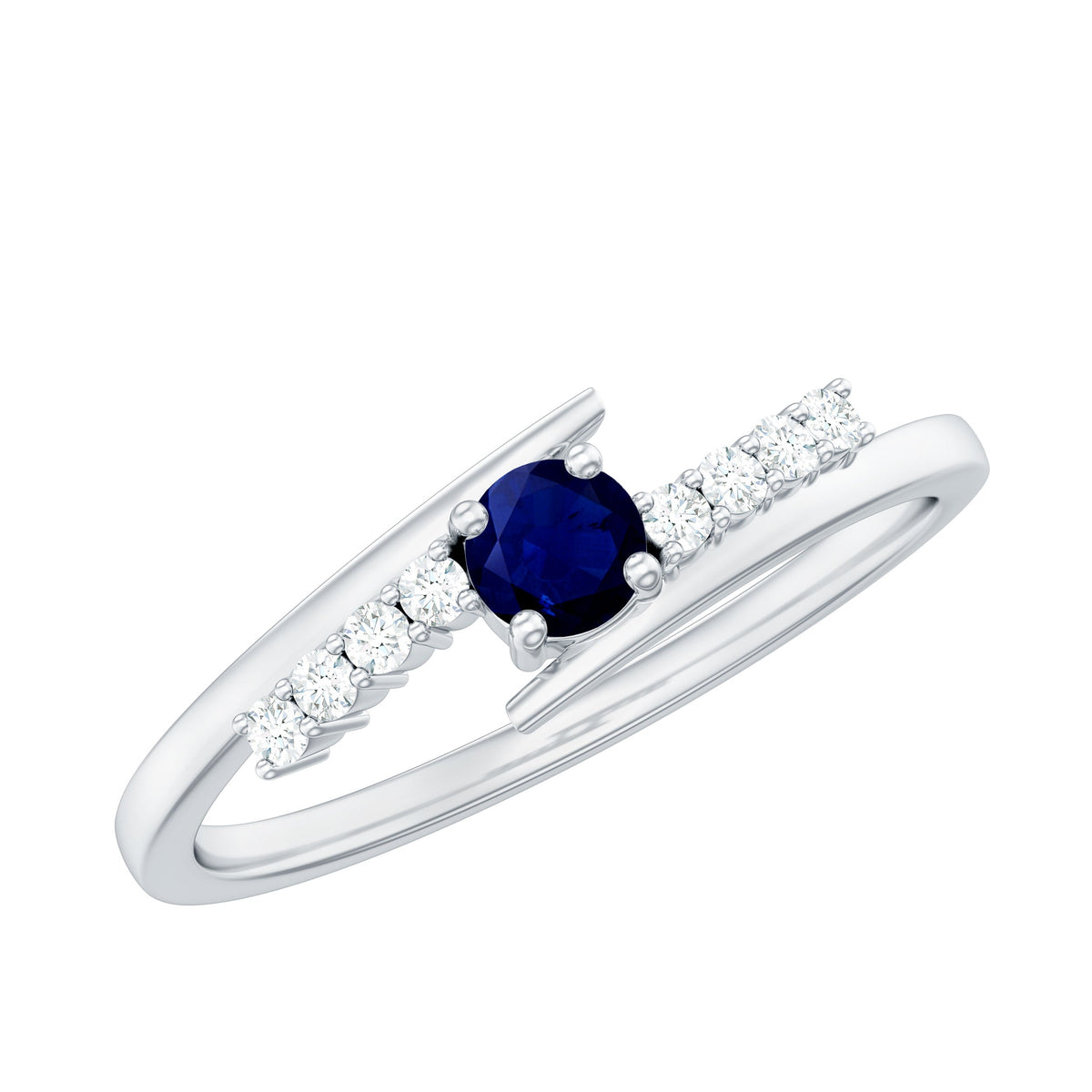 Real Blue Sapphire Promise Ring with Diamond Bypass Shank