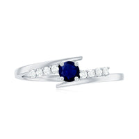 Real Blue Sapphire Promise Ring with Diamond Bypass Shank