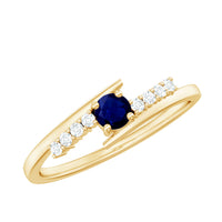 Real Blue Sapphire Promise Ring with Diamond Bypass Shank
