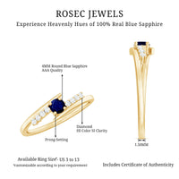 Real Blue Sapphire Promise Ring with Diamond Bypass Shank