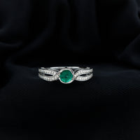 Round Cut Genuine Emerald and Diamond Designer Engagement Ring