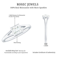 Bezel Set Princess Cut Moissanite Solitaire Promise Ring in Split Shank