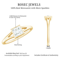 Bezel Set Princess Cut Moissanite Solitaire Promise Ring in Split Shank