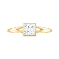 Bezel Set Princess Cut Moissanite Solitaire Promise Ring in Split Shank