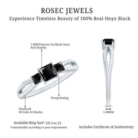 Princess Cut Black Onyx 3 Stone Promise Ring with Diamond