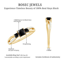 Princess Cut Black Onyx 3 Stone Promise Ring with Diamond
