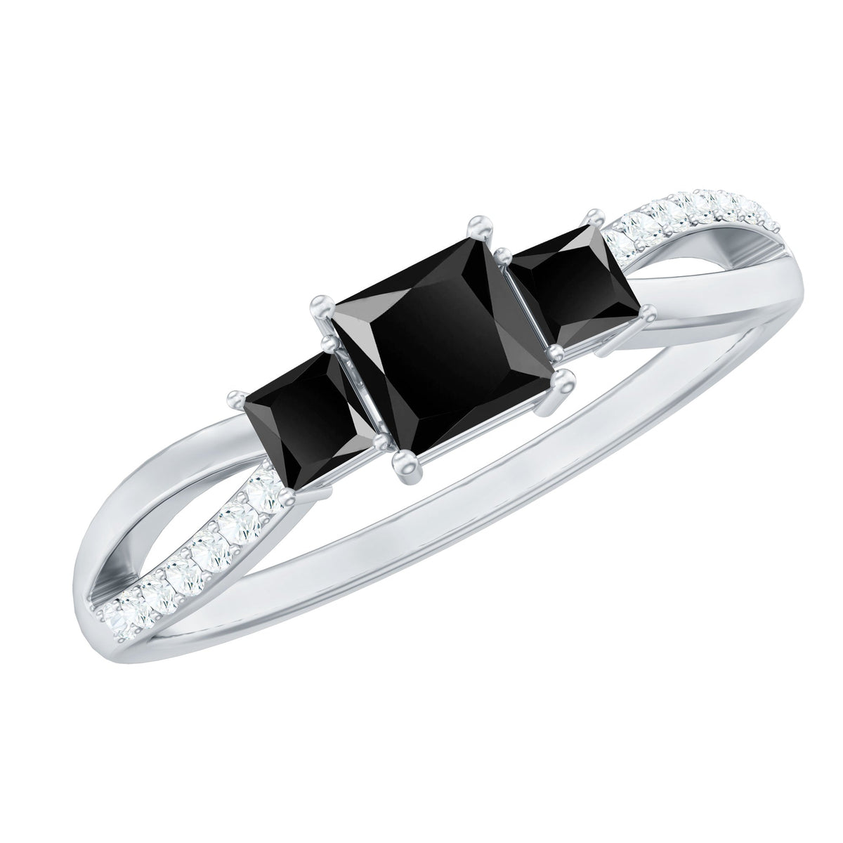 Certified Lab Grown Black Diamond 3 Stone Engagement Ring with White Diamond