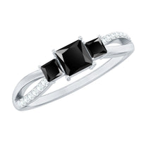 Certified Lab Grown Black Diamond 3 Stone Engagement Ring with White Diamond