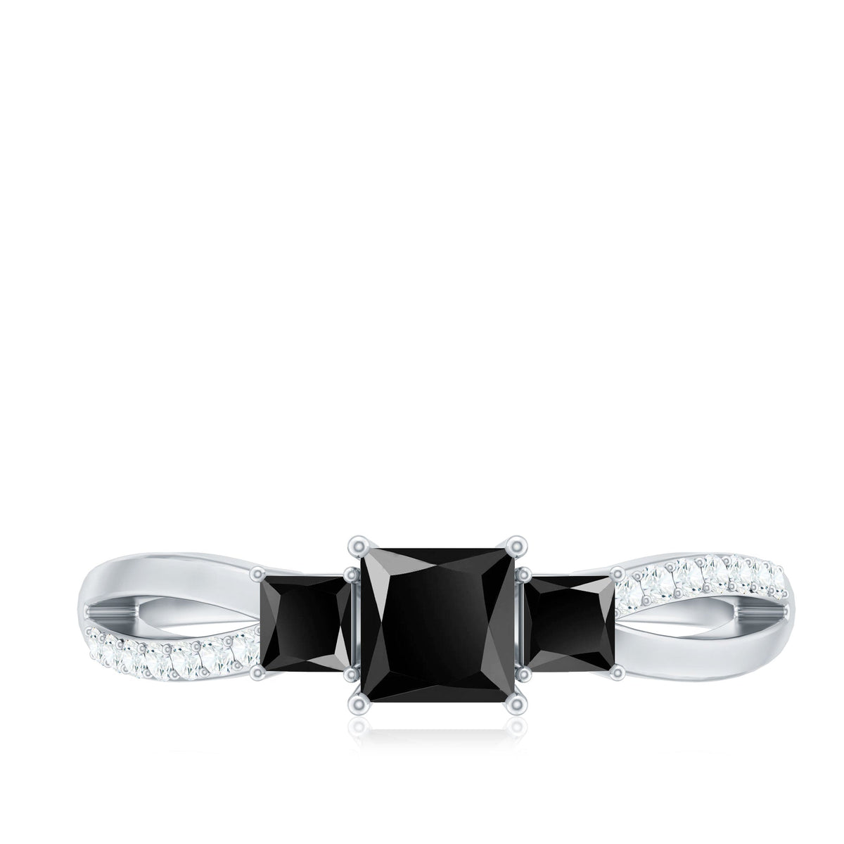 Certified Lab Grown Black Diamond 3 Stone Engagement Ring with White Diamond