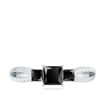 Certified Lab Grown Black Diamond 3 Stone Engagement Ring with White Diamond