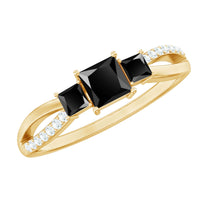 Certified Lab Grown Black Diamond 3 Stone Engagement Ring with White Diamond