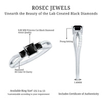 Certified Lab Grown Black Diamond 3 Stone Engagement Ring with White Diamond