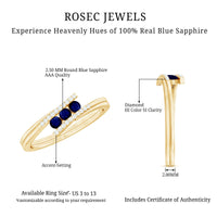 Natural Blue Sapphire 3 Stone Promise Ring with Diamond Bypass Shank