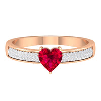 Genuine 0.6 Carat Ruby Heart Engagement Ring with Diamond