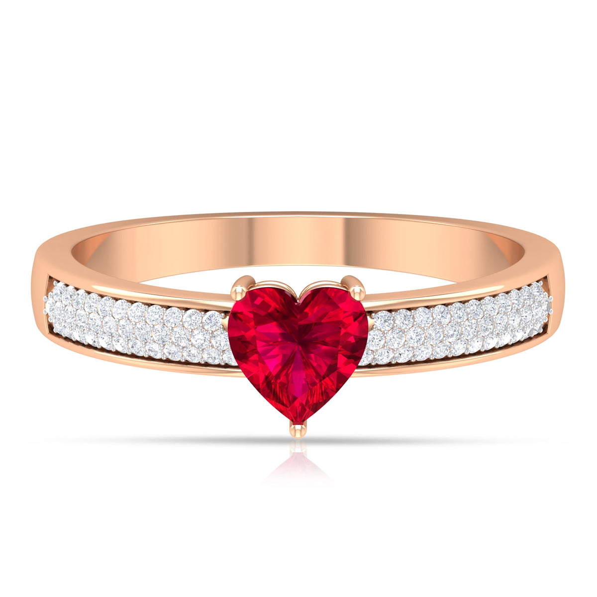 Genuine 0.6 Carat Ruby Heart Engagement Ring with Diamond