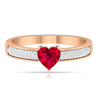 Genuine 0.6 Carat Ruby Heart Engagement Ring with Diamond