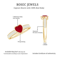 Genuine 0.6 Carat Ruby Heart Engagement Ring with Diamond