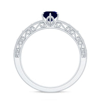 Vintage Inspired 0.9 Carat Blue Sapphire Filigree Engagement Ring for Women