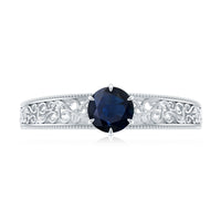 Vintage Inspired 0.9 Carat Blue Sapphire Filigree Engagement Ring for Women