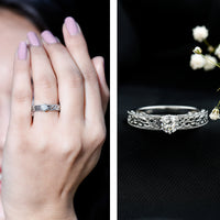 Round Cut Solitaire Moissanite Vintage Looking Engagement Ring