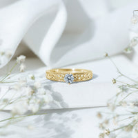 Round Cut Solitaire Moissanite Vintage Looking Engagement Ring