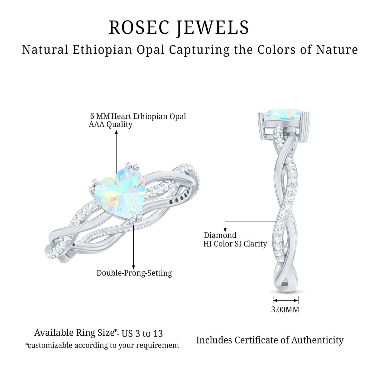 Natural Ethiopian Opal Diamond Heart Promise Engagement Ring