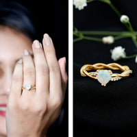 Natural Ethiopian Opal Diamond Heart Promise Engagement Ring