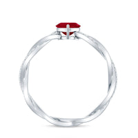 Natural 0.6 Carat Ruby Heart Engagement Ring with Diamond Braided Shank