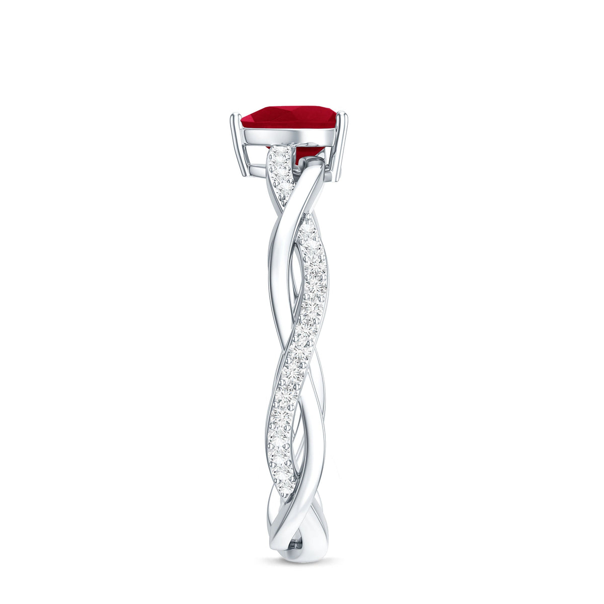 Natural 0.6 Carat Ruby Heart Engagement Ring with Diamond Braided Shank