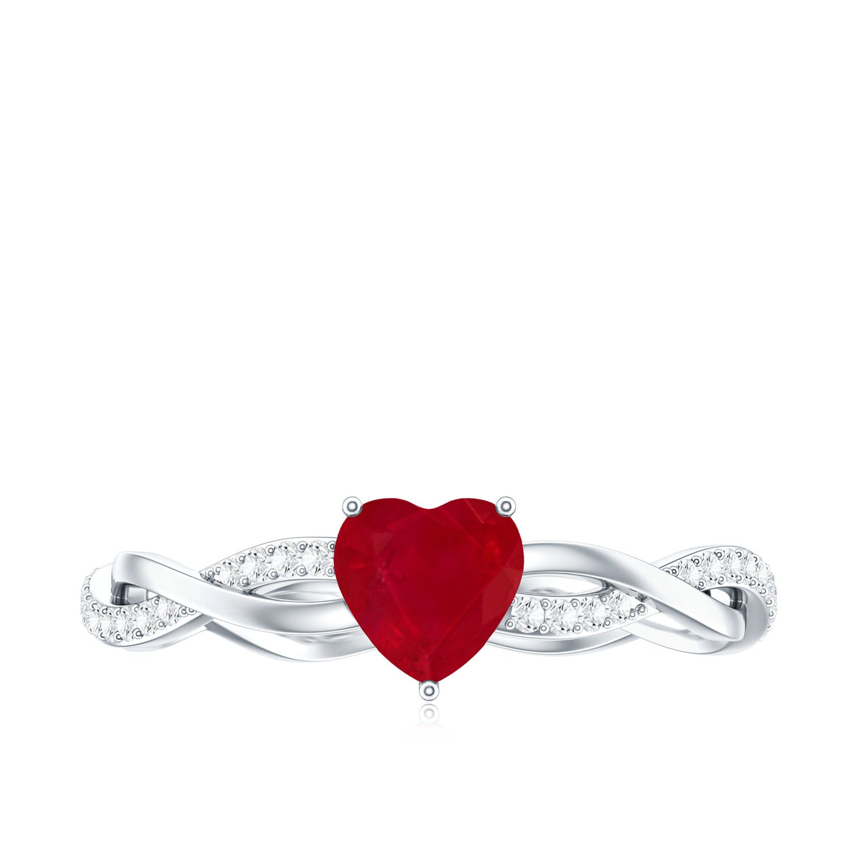 Natural 0.6 Carat Ruby Heart Engagement Ring with Diamond Braided Shank