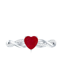 Natural 0.6 Carat Ruby Heart Engagement Ring with Diamond Braided Shank