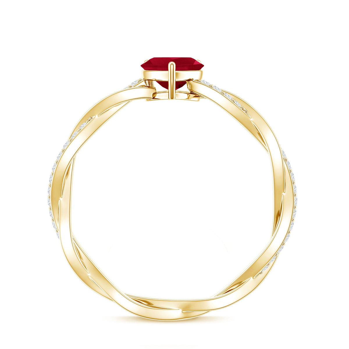 Natural 0.6 Carat Ruby Heart Engagement Ring with Diamond Braided Shank